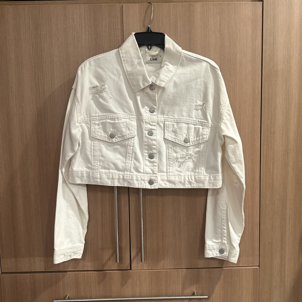 Women's White Cropped Jean Jacket
